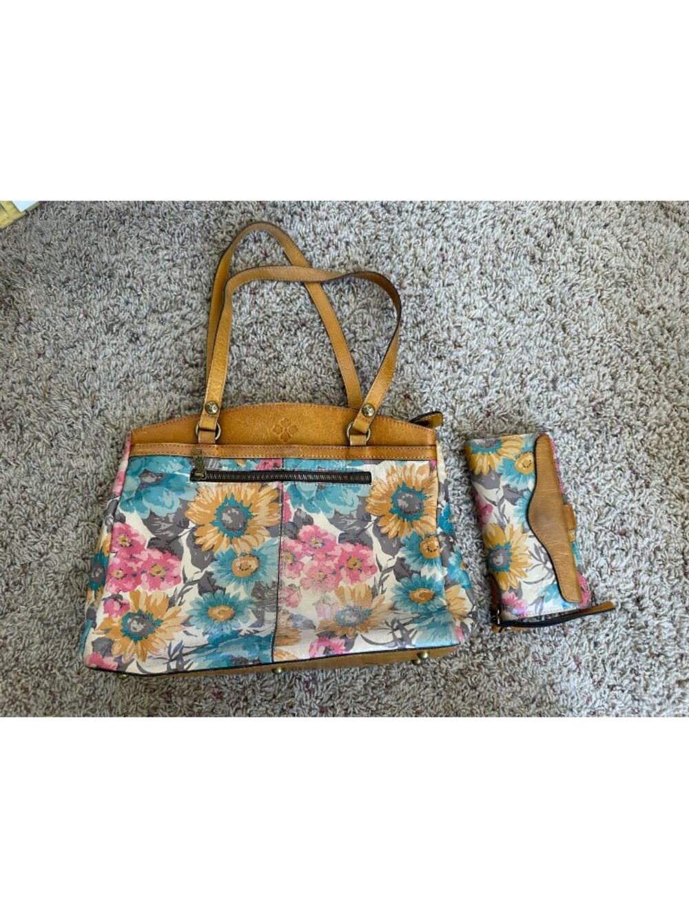 Patricia Nash Floral Leather Tote Bag Wallet Set Multicolor First Bloom Zip